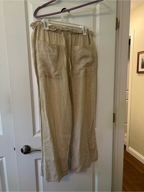 Zara Beige and White Striped Relaxed Waist Pants